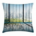 thumbnail image 1 of Landscape Throw Pillow Cushion Cover, Sunny Clear Sky Office Skyscrapers in Urban Metropolitan City Scenery, Decorative Square Accent Pillow Case, 20 X 20 Inches, White Black and Green, by Ambesonne, 1 of 2