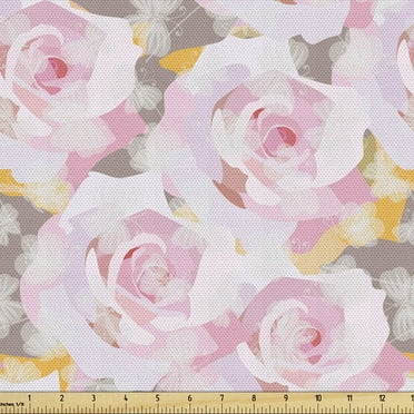 Ambesonne Landscape Fabric by the Yard Upholstery, Romantic Spring Roses, 2 Yards, Rose Pale Orange