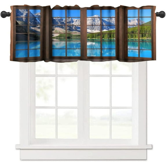 Landscape Valances Curtains for Windows,Nature 3D Scenery View Forest Lake Botanical Maples Scape Drapes Valance for Kitchen Bedroom Living Room,54x18 Inch