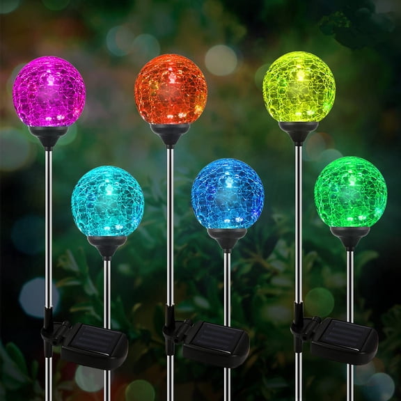 Landscape & Walkway Lights 6-Pack Solar Crystal Cracked Glass LED Garden Globe Lights