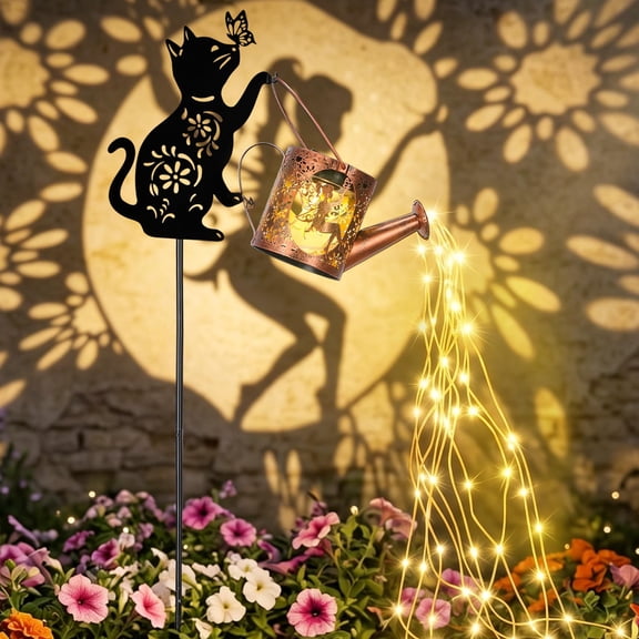 Landscape & Walkway Lights Cat Solar Watering Can Outdoor Hanging Decor