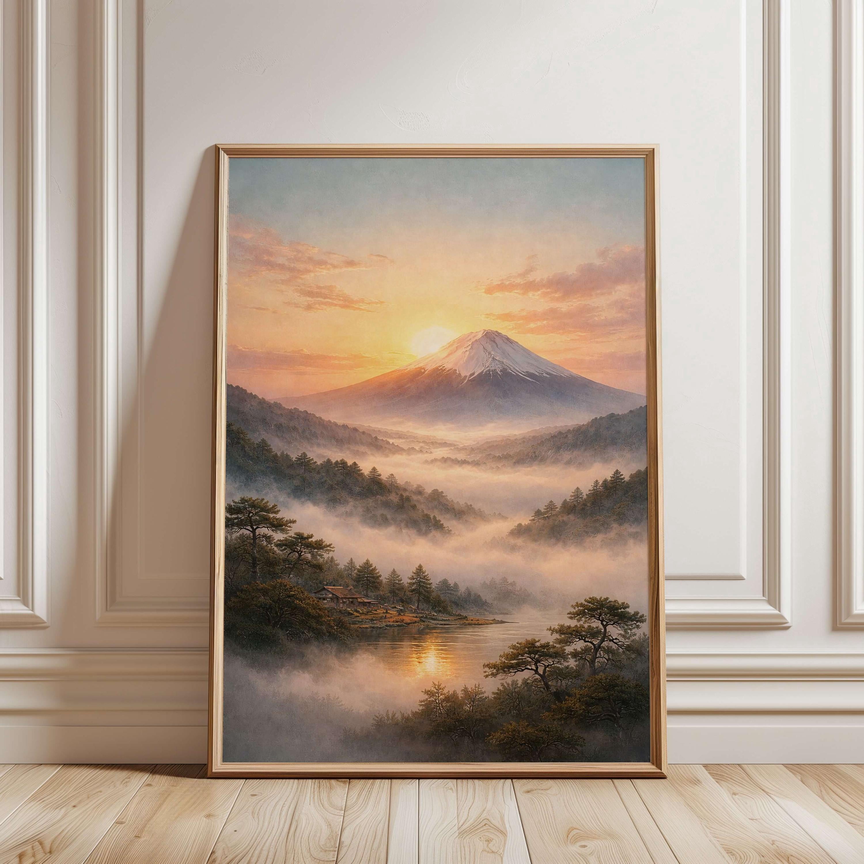 Landscape Wall Art, Mount Fuji At Sunrise Print, Foggy Mountain Art ...