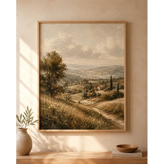 Landscape Wall Art Print Tuscan Countryside Neutral Farmhouse Decor Rustic Living Room