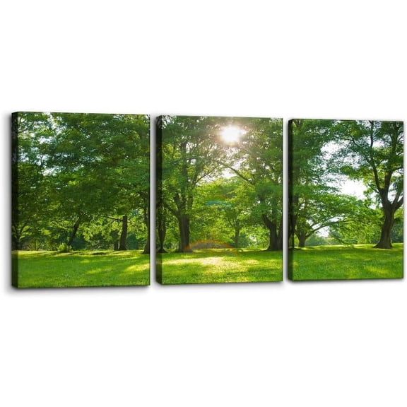 Landscape Wall Art Set of 3 - Sunlight Green Forest Trees Nature Wilderness - Perfect for Modern Home Decor - Ideal Wall Decor for Living Room Bedroom Bathroom and Office (12"x16"x3)