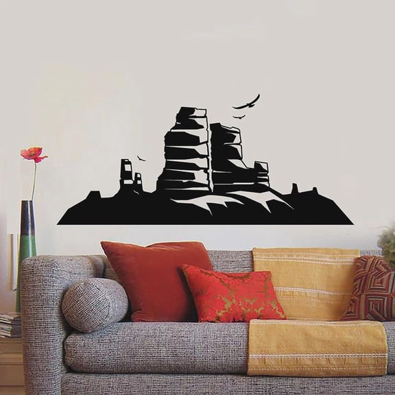 Landscape Wall Decal Cliff Stone Mountains Island Birds Art Door Window Vinyl Stickers Living Room Office Interior Decor 57x127cm