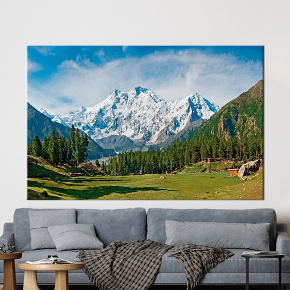 Landscape Wall Decor, Nanga Parbat Artwork, View Canvas Art, Nanga Parbat and Fairy Meadows Landscape, Mountian Landscape Art Canvas, Canvas Wall Decor - Natural Framed
