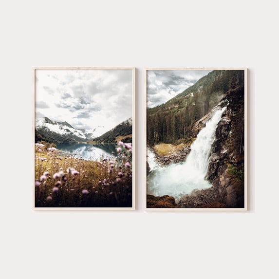 Waterfall Only Landscape Waterfall Wildflowers Field Photo Wild Nature Poster, Set 2 ...