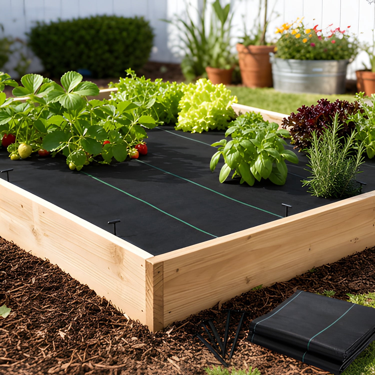 Landscape Weed Barrier PP Woven Garden Mat with 6-Pins for Raised Bed Soil Erosion Control, 6 ft. x 16 ft.