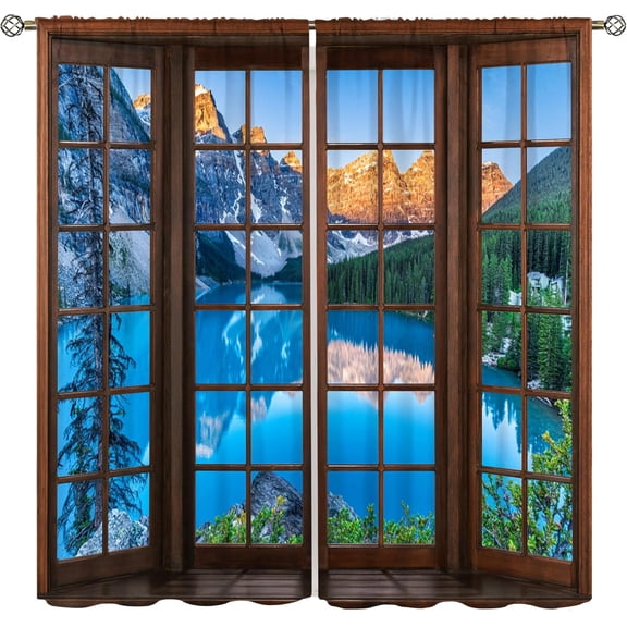 Landscape Window Curtains for Bedroom Living Room Kitchen Home Mountain Natural Lake Drapes, 52x84 Inch, 2 Panels