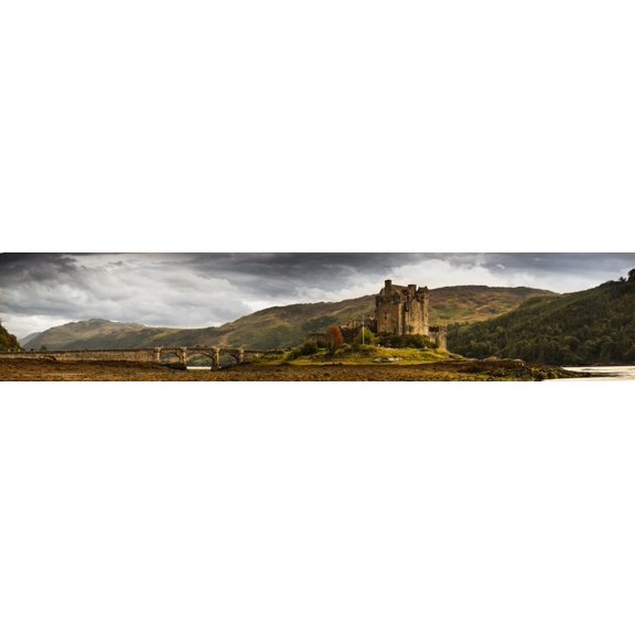 Landscape With A Castle On A Hill And A Stone Bridge Over A River Kyle Of Lochalsh Highlands Scotland Canvas Art - John Short Design Pics (44 x 9)