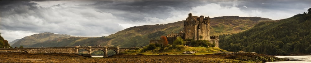 Landscape With A Castle On A Hill And A Stone Bridge Over A River Kyle Of Lochalsh Highlands Scotland Canvas Art - John Short Design Pics (47 x 9)