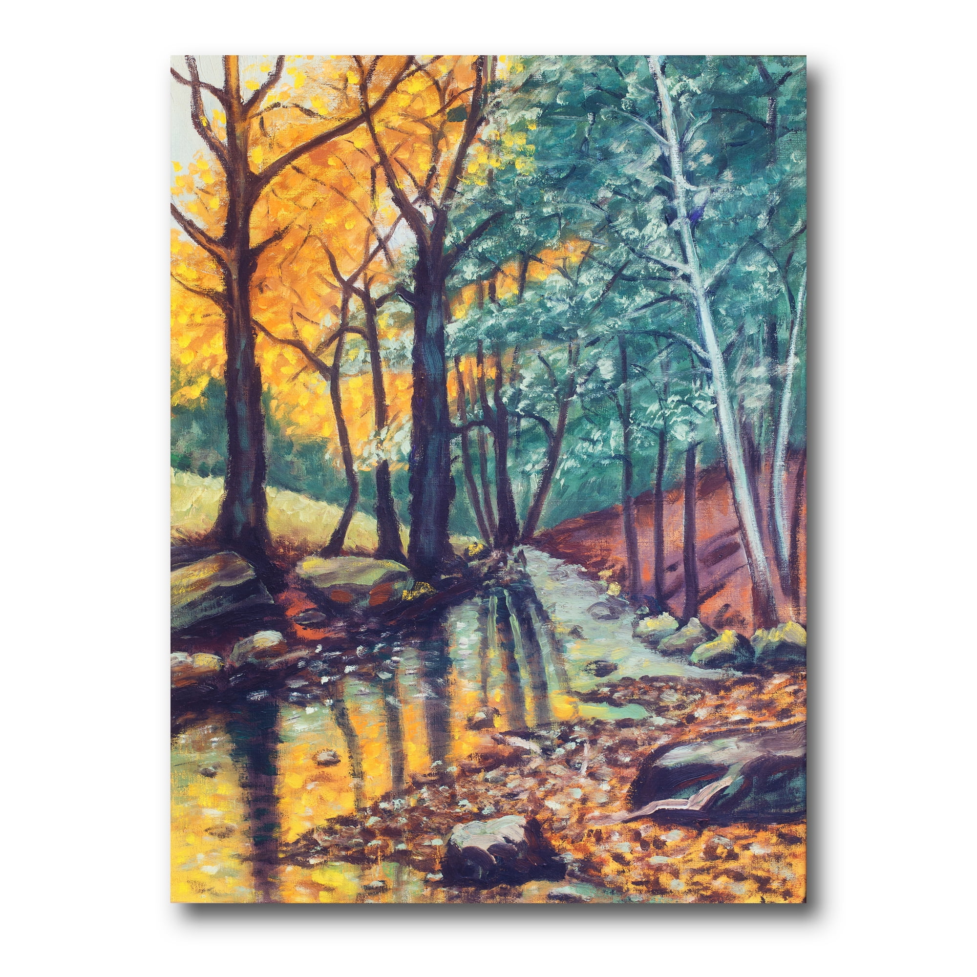 Landscape With Autumn Forest Sunset River 30 in x 40 in Painting Canvas Art Print, by Designart