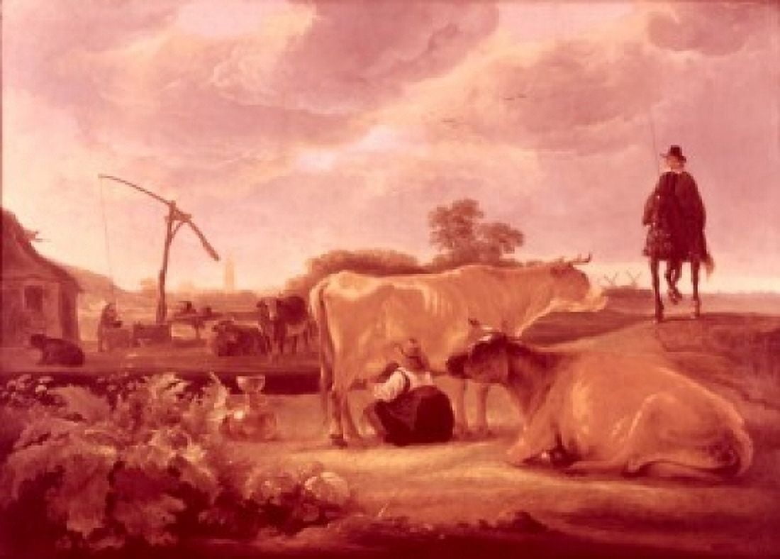 Landscape With Cattle and Milkmaid by Aelbert Cuyp (1620-1691) Canvas Art - Aelbert Cuyp (24 x 36)