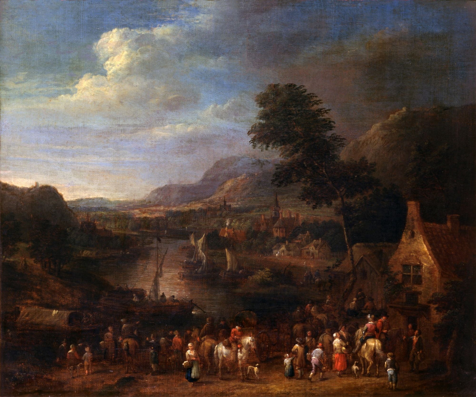Landscape With Figures And A Village Close To A River Canvas Art - (24 x 18)