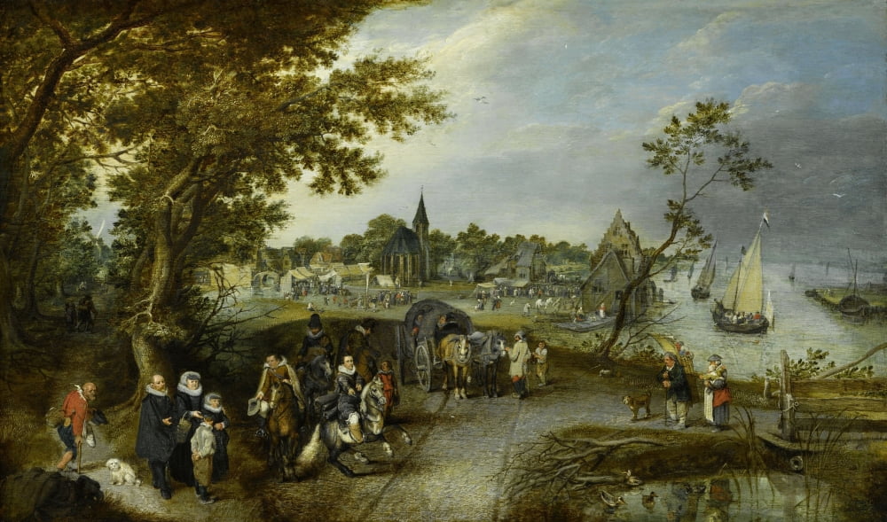 Landscape With Figures And A Village Fair Canvas Art - (36 x 24)