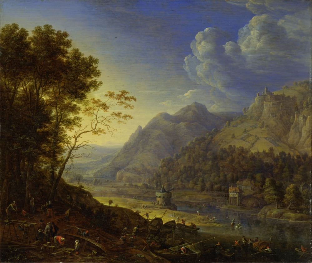 Landscape With Figures And Boats Near A River Canvas Art - (24 x 18)