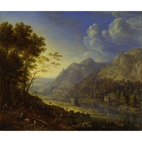 Landscape With Figures And Boats Near A River Poster Print (36 x 24)