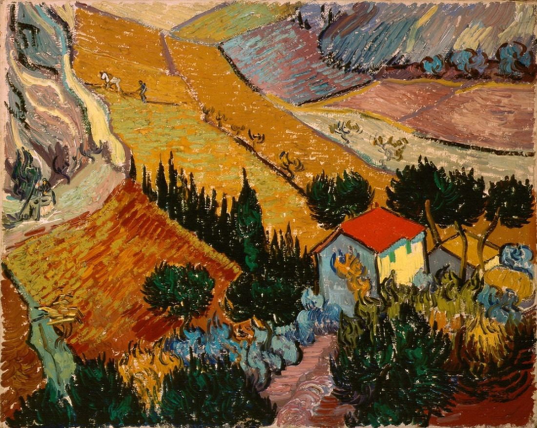 Landscape With House And Ploughman Canvas Art - Vincent Van Gogh (36 x 54)