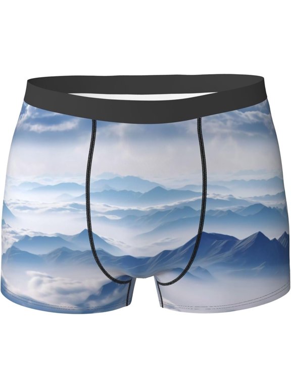 Landscape With Mountains And Clouds Print Men'S Breathable Boxer Briefs Soft Stretch Underwear For All-Day Comfort
