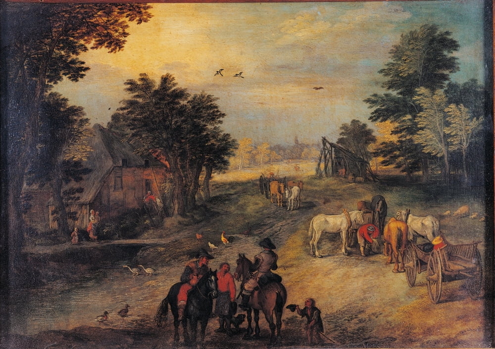Landscape With Riders And Wagons Canvas Art - (36 x 24)