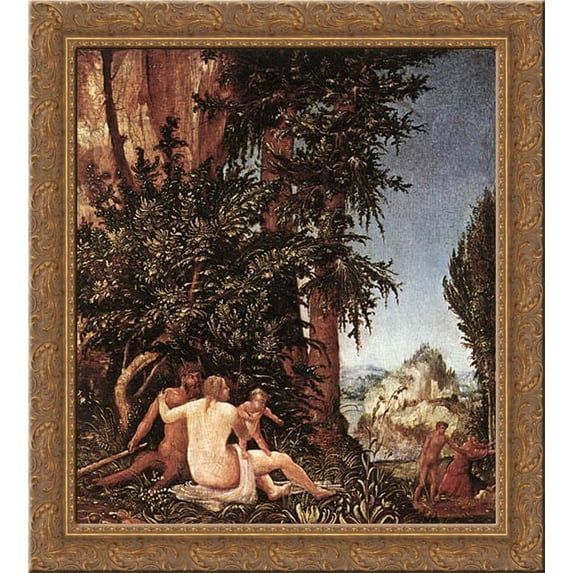 Landscape With Satyr Family 20x22 Gold Ornate Wood Framed Canvas Art by Alsloot, Denys van