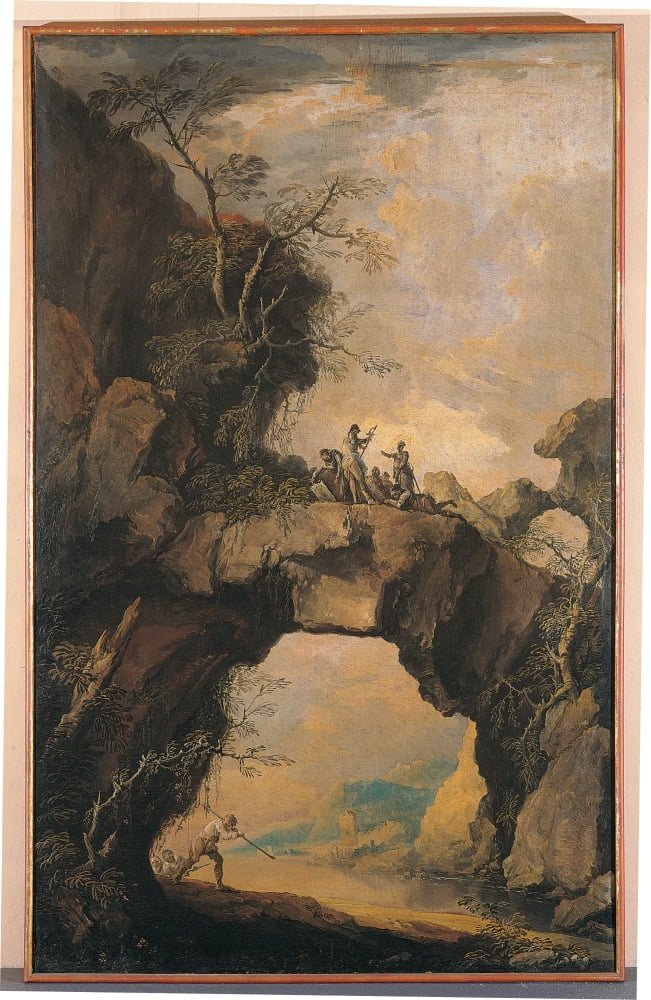 Landscape With Soldiers On A Natural Rock Arch Canvas Art -  (24 x 36)