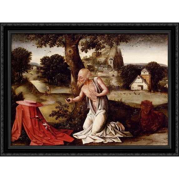 Landscape With The Penitent Saint Jerome 36x28 Large Black Ornate Wood Framed Canvas Art by Joachim Patinir