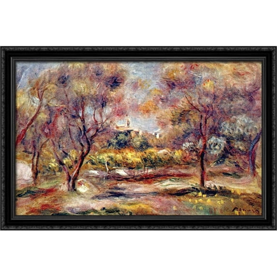 Landscape at Grasse 40x26 Large Black Ornate Wood Framed Canvas Art by Pierre Auguste Renoir