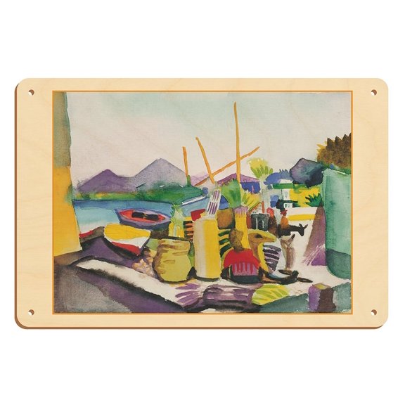 Landscape at Hammamet Tunisia - Vintage Expressionism Art by August Macke c.1914 - 8 x 12 inch Vintage Wood Art Sign