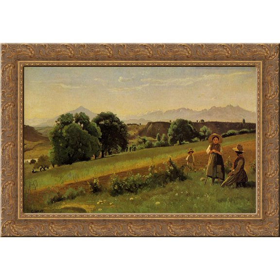 Landscape at Mornex, Haute Savoie 24x18 Gold Ornate Wood Framed Canvas Art by Camille Corot