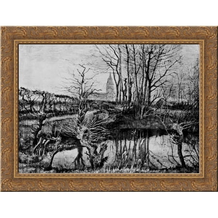 Landscape at Nuenen 24x18 Gold Ornate Wood Framed Canvas Art by Vincent van Gogh