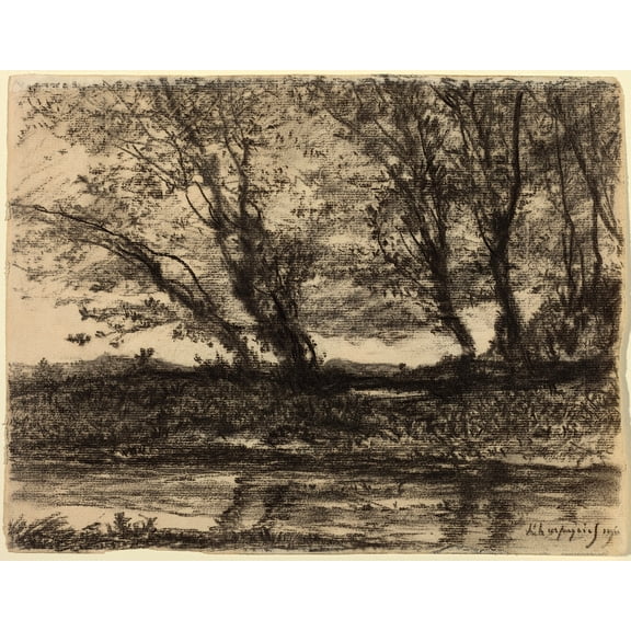 Landscape by Henri-Joseph Harpignies - 12" x 18" Art Print Wall Decor