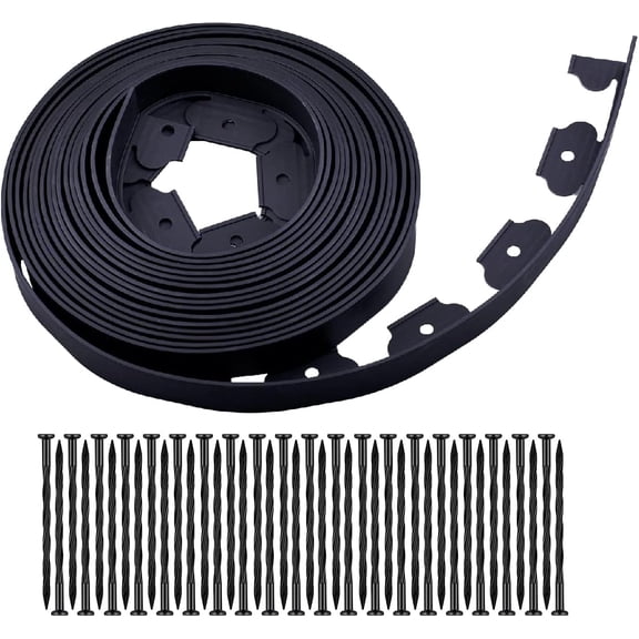 Landscape edging，40ft Garden edging with 40 spikes for lawn 2 Inch Tall-Black 40FT