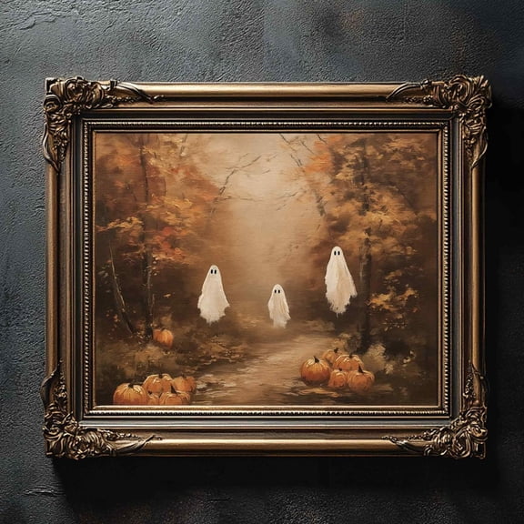 Landscape ghosts print art – Cute ghosts picture – Ghosts fall landscape