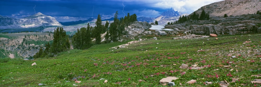 Landscape with mountain range in the background Forget-Me-Not Lakes Teton Range Grand Teton National Park Wyoming USA Canvas Art - Panoramic Images (27 x 9)