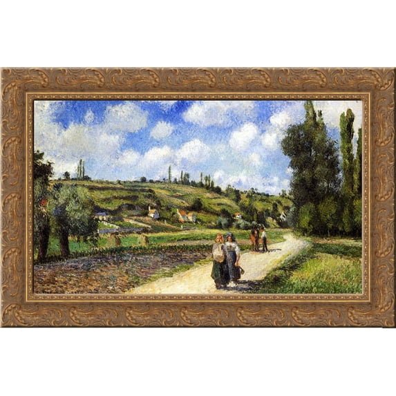 Landscape near Pontoise, the Auvers Road 24x18 Gold Ornate Wood Framed Canvas Art by Pissarro, Camille