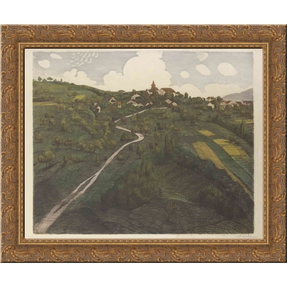 Landscape of Belmont, near Lausanne 24x20 Gold Ornate Wood Framed Canvas Art by Theophile Steinlen