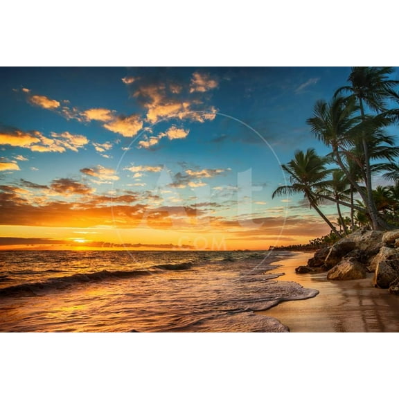 Landscape of Paradise Tropical Island Beach, Sunrise Shot, Scenic Unframed Photographic Print Wall Art by Valentin Valkov Sold by ArtCom