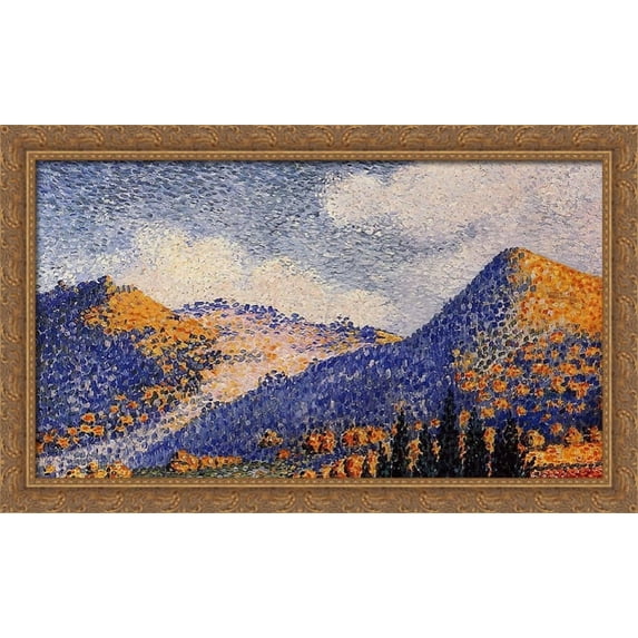 Landscape, the Little Maresque Mountains 40x26 Large Gold Ornate Wood Framed Canvas Art by Henri-Edmond Cross