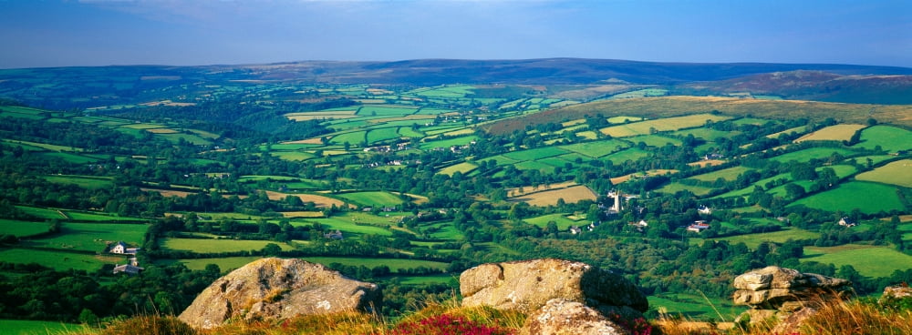 Landscape viewed from Honeybag Tor Dartmoor Devon England Canvas Art - Panoramic Images (27 x 9)