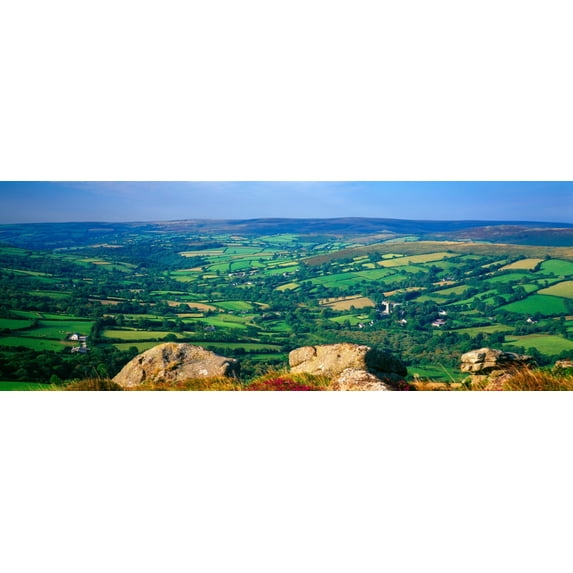 Landscape viewed from Honeybag Tor, Dartmoor, Devon, England Poster Print (27 x 9)