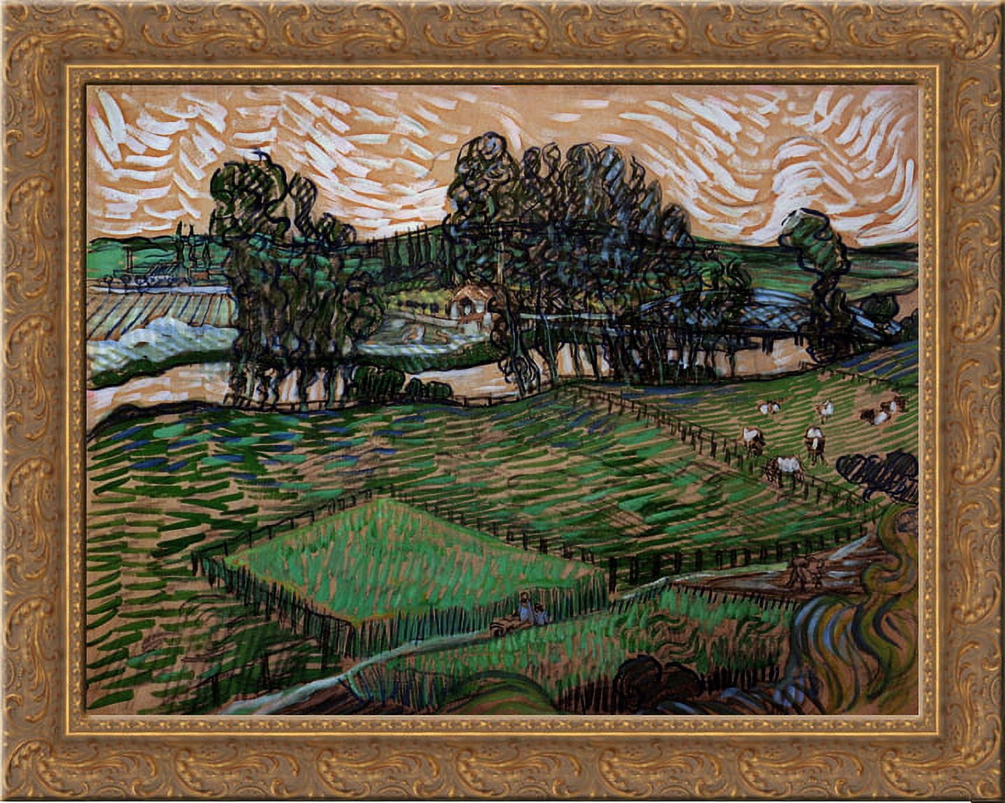 Landscape with Bridge across the Oise 24x20 Gold Ornate Wood Framed ...