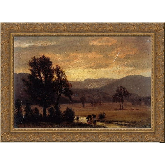 Landscape with Cattle 24x20 Gold Ornate Wood Framed Canvas Art by Bierstadt, Albert
