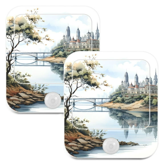 Landscape with Flowers LED Motion Sensor Night Light Plug into Wall 2 Pack Auto Dusk to Dawn Adjustable