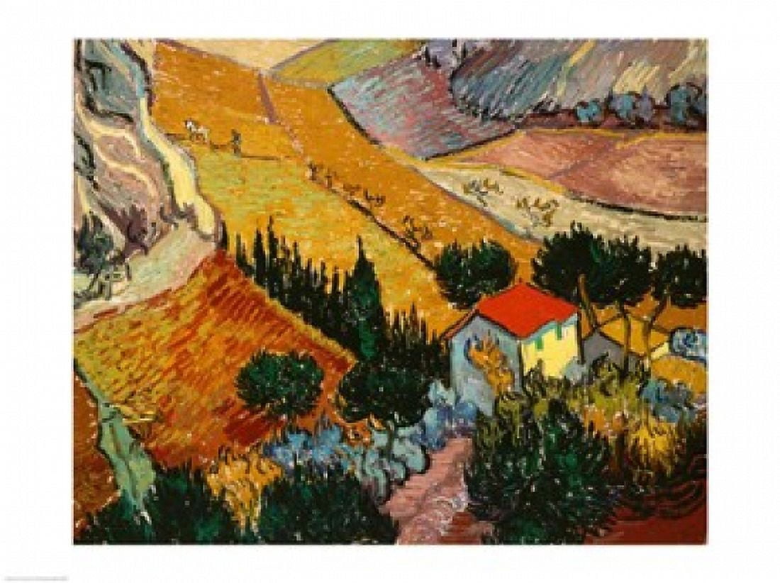 Landscape with House and Ploughman 1889 Canvas Art - Vincent Van Gogh (24 x 18)