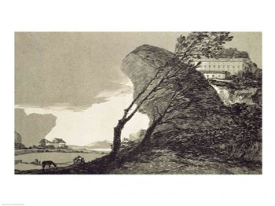 Landscape with Large Rocks Buildings and Trees Canvas Art - Francisco De Goya (36 x 24)