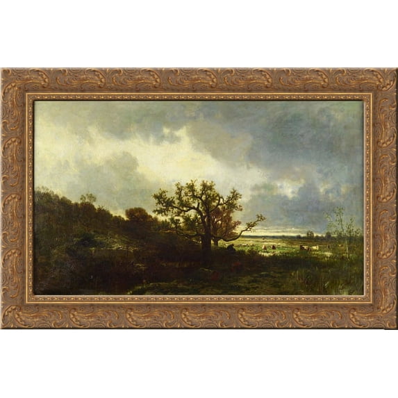 Landscape with Oaktree 24x16 Gold Ornate Wood Framed Canvas Art by Jules Dupre