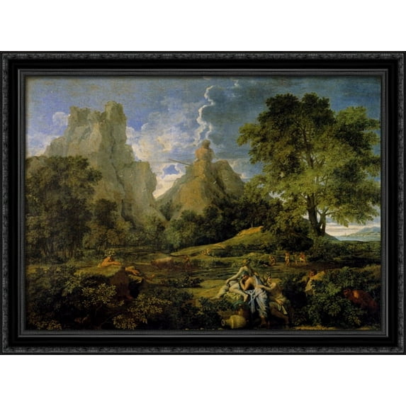 Landscape with Polyphemus 36x28 Large Black Ornate Wood Framed Canvas Art by Nicolas Poussin