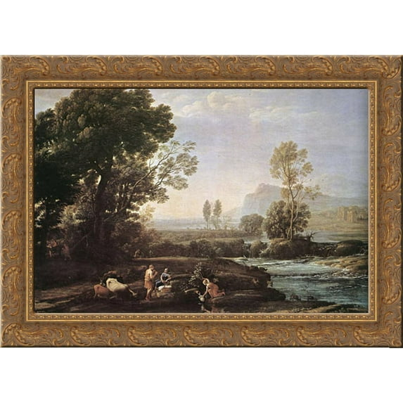 Landscape with Rest in Flight to Egypt 24x19 Gold Ornate Wood Framed Canvas Art by Lorrain, Claude