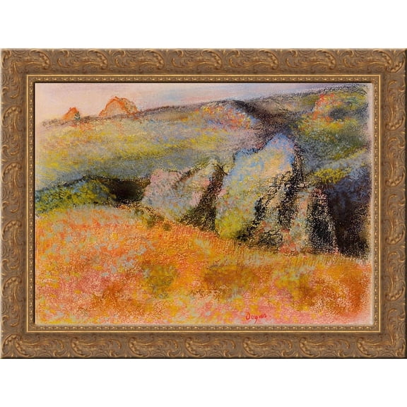 Landscape with Rocks 24x18 Gold Ornate Wood Framed Canvas Art by Edgar Degas
